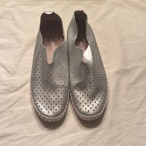 Elegant Silver Perforated Women's Loafers